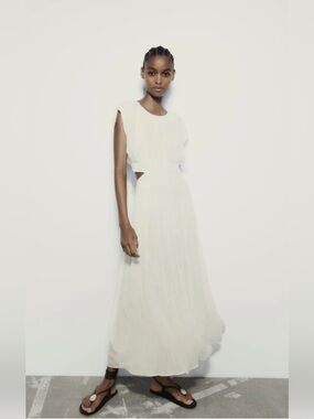 ZARA Cut Out Pleated Maxi Dress NWT Size XS